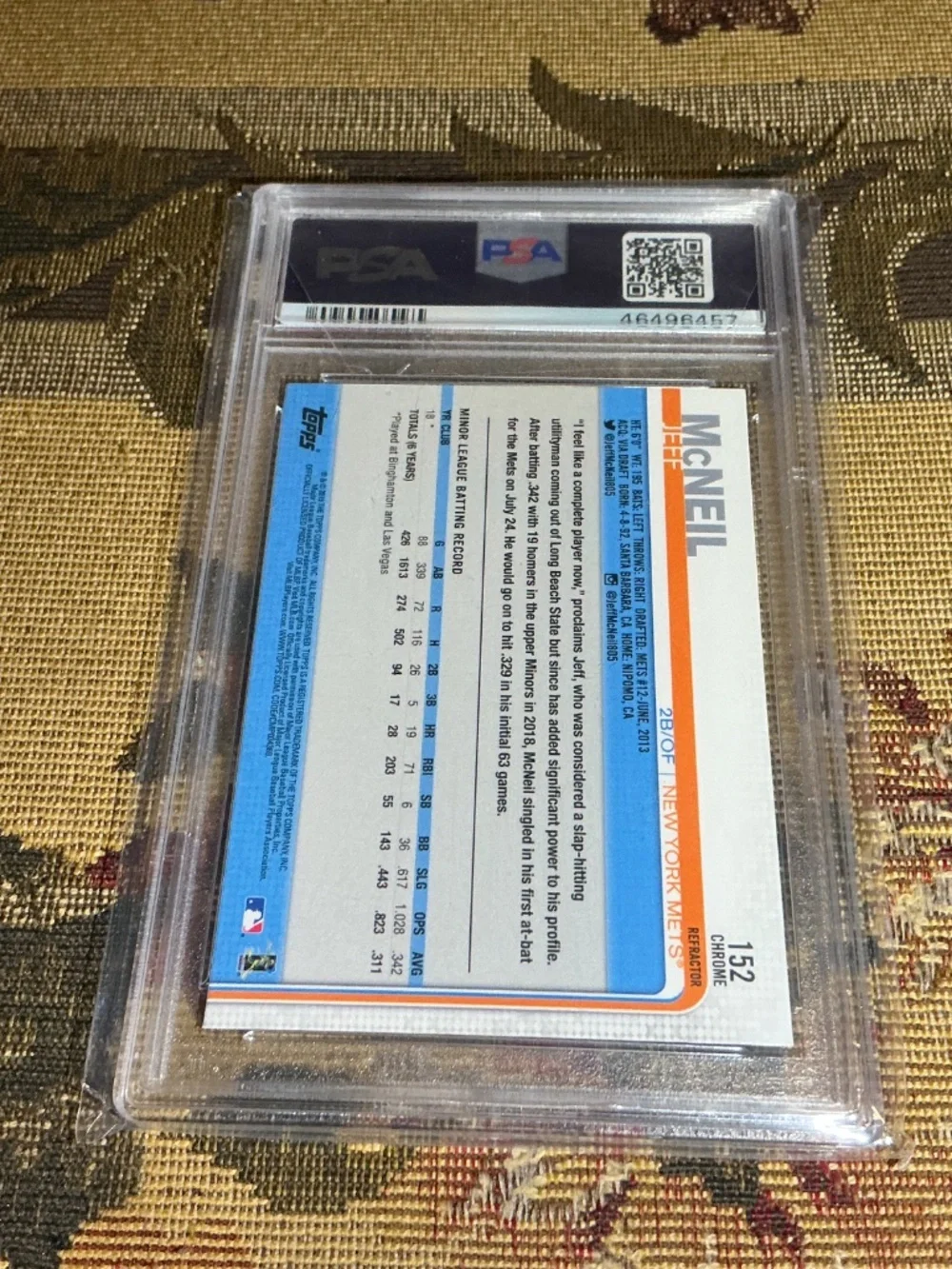 2019 Topps Chrome Jeff McNeil Rookie Refractor #152 graded gem mint PSA 10 MLB